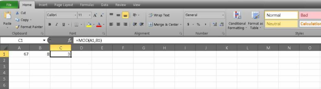 how to use MOD in excel