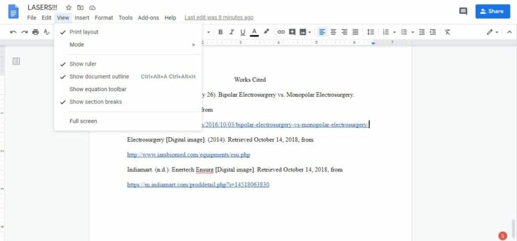 hanging indent on mac book for google doc