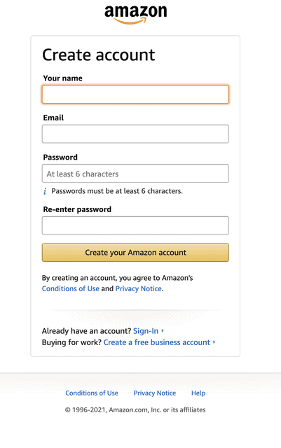 How to create an Amazon account