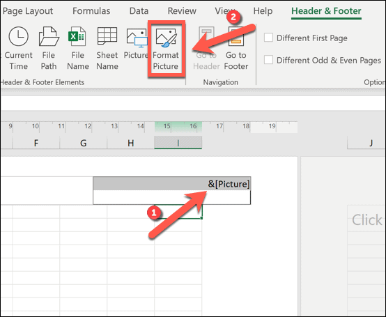 To format an Excel watermark image, select the placeholder text, then press Header & Footer > Format Picture.