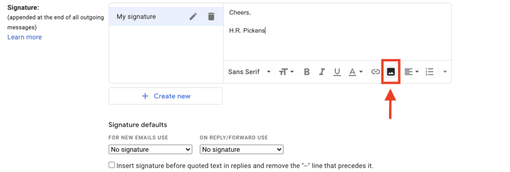 How to insert an image in a Gmail signature