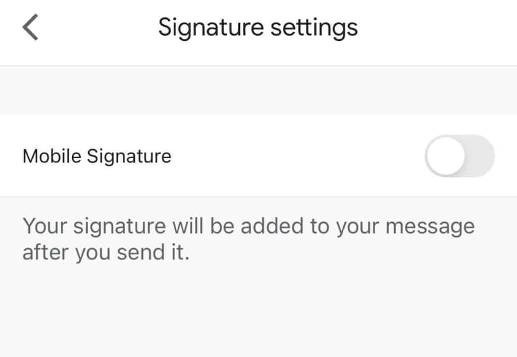 Mobile signature toggle in Gmail app