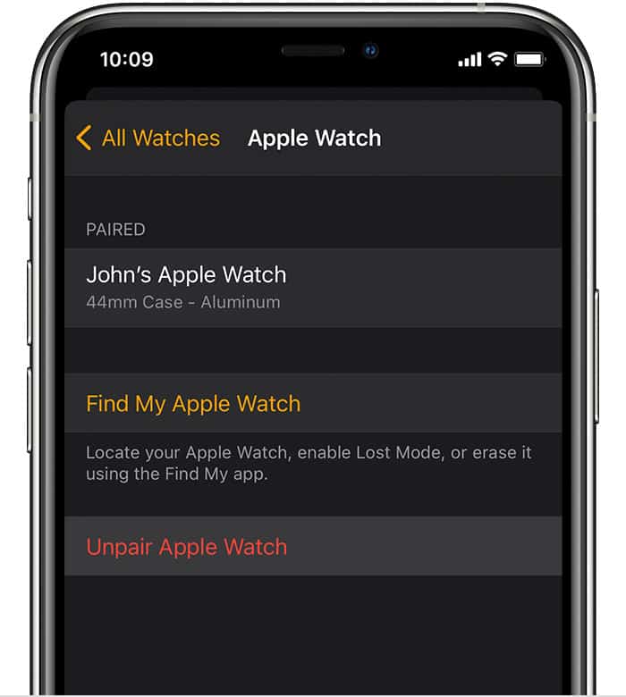 Unpair Apple Watch