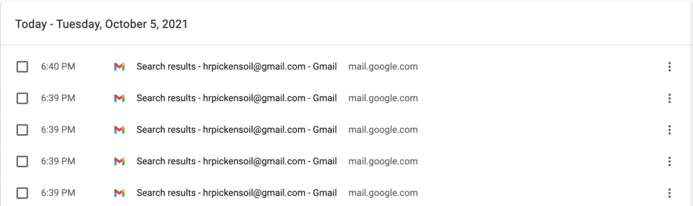 Gmail search history inside browser history