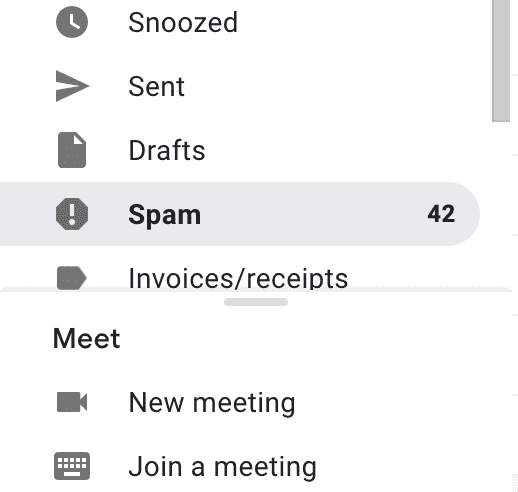 Location of the Spam folder in Gmail menu
