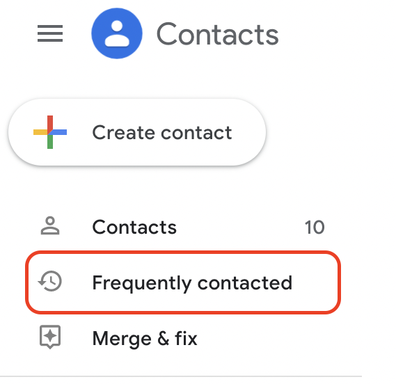Frequently contacted tab in Google Contacts
