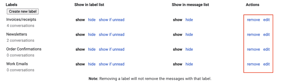 Edit or delete Gmail labels