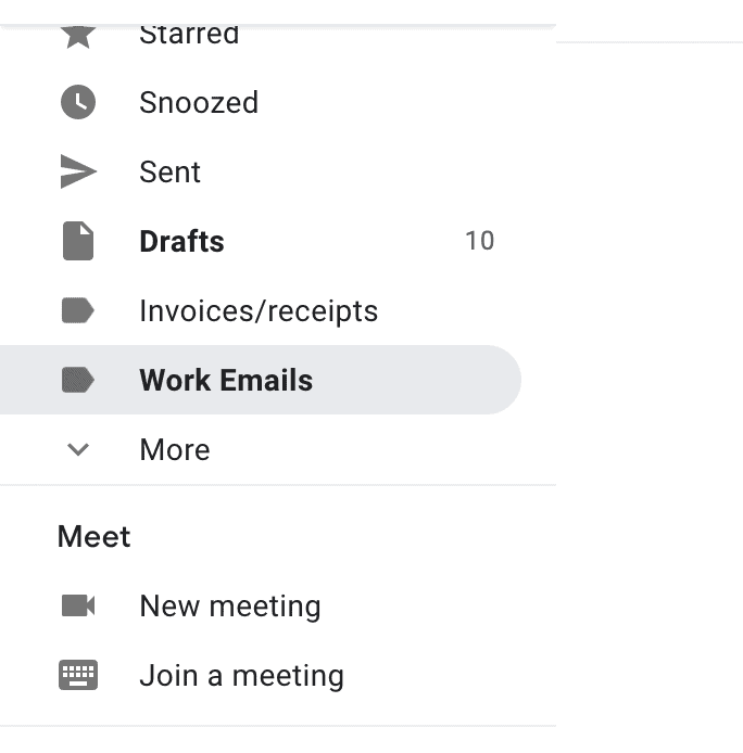 Location of created folders in gmail menu