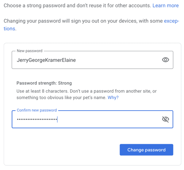 Reset a Gmail password