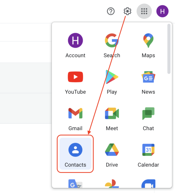 Select Google Contacts to view contacts
