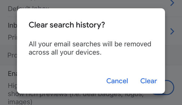 How to clear gmail search history on mobile
