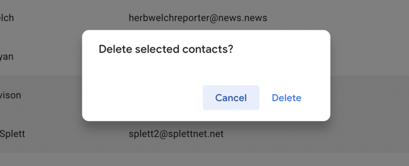 Confirm you want to delete Google contacts