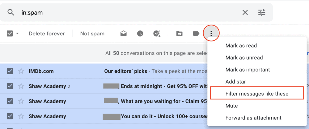 How to create a filter in Gmail to fix spam issues
