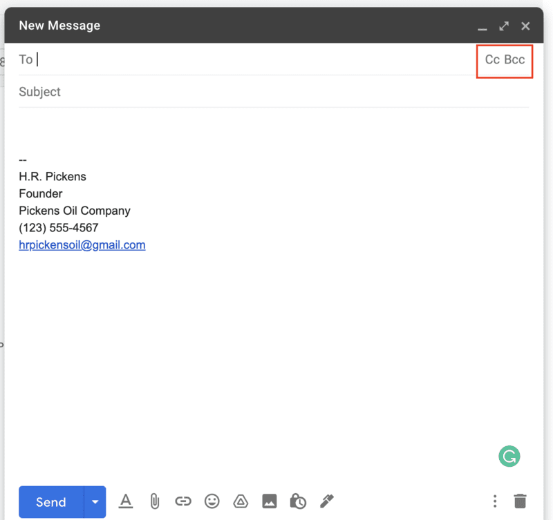 Where to find Bcc and Cc in Gmail