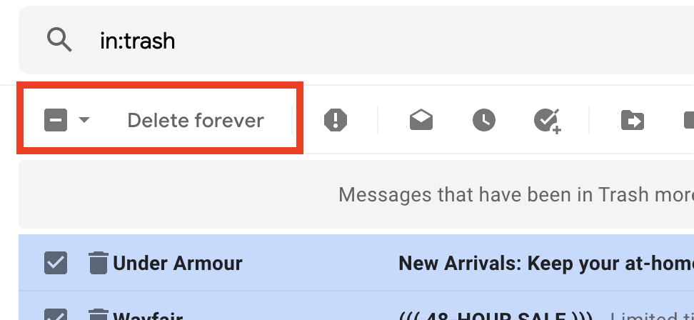 Delete forever button in Gmail