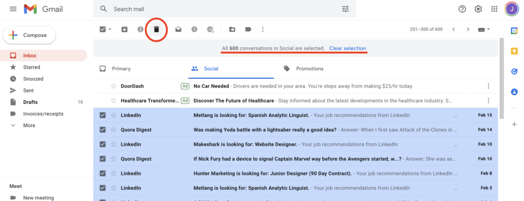 Delete All Social Emails in Gmail