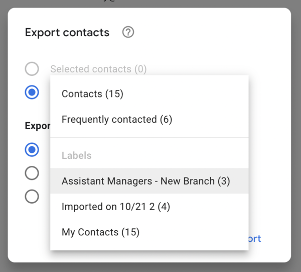 exporting google contacts with labels