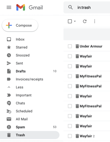 How to find trash folder in Gmail
