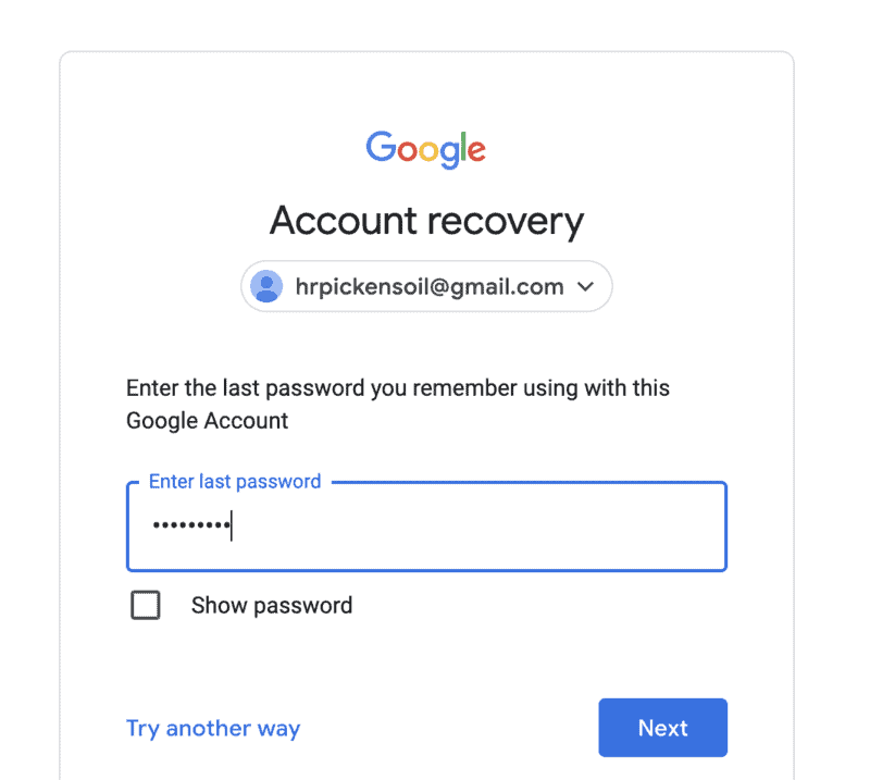 recover gmail account with last known password