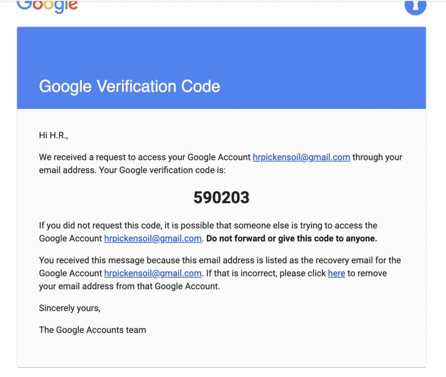 Google account verification code