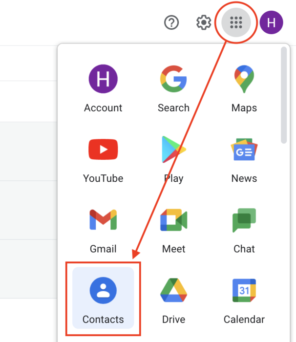 how to access Google Contacts from Gmail