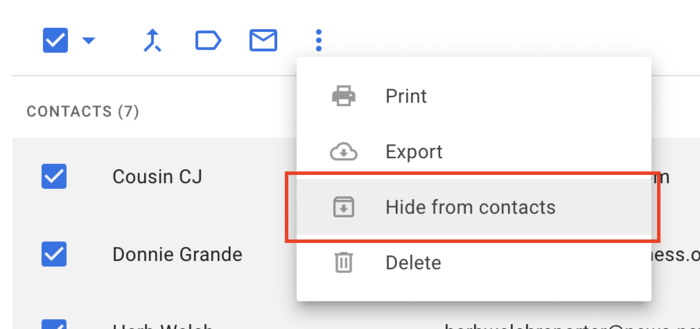 How to hide a contact in Google