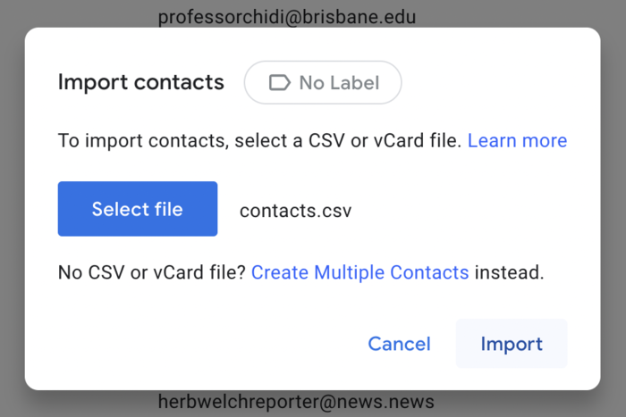 finalize contacts backup with google