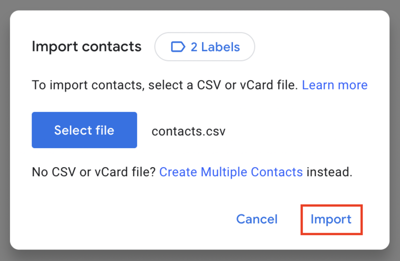 Import gmail contacts button