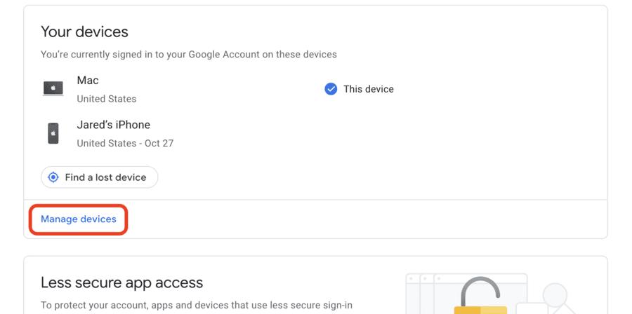 manage google devices logged in