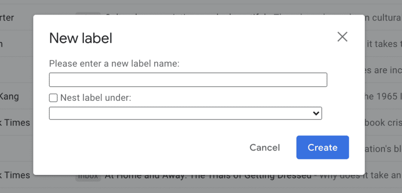 Create a label name in Gmail