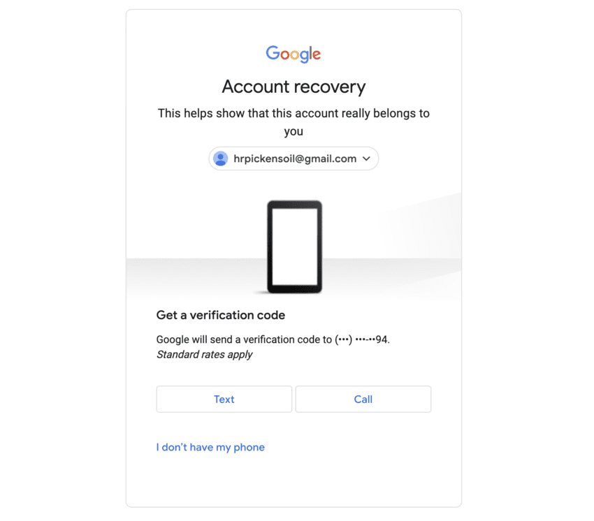 phone number method for Google account recovery