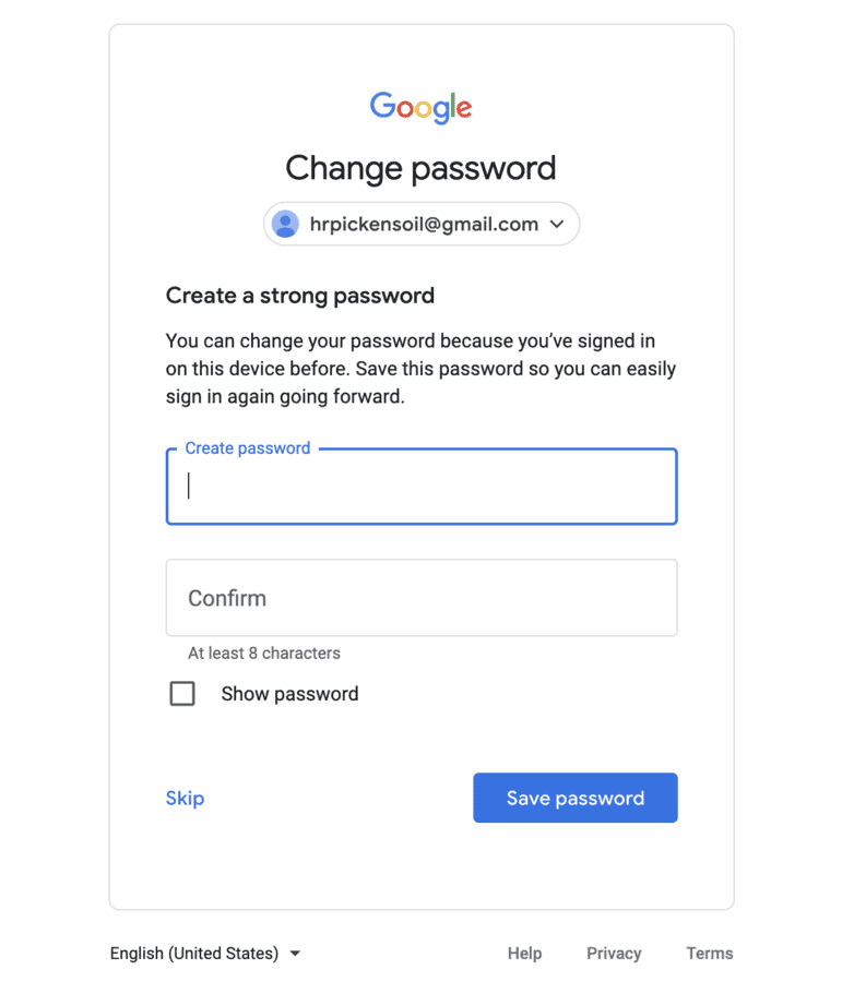 create a new password for your Google account