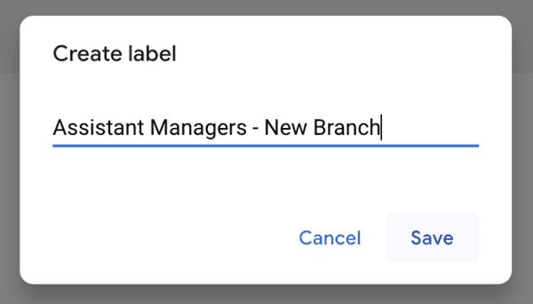 Create and save a new label in Google Contacts