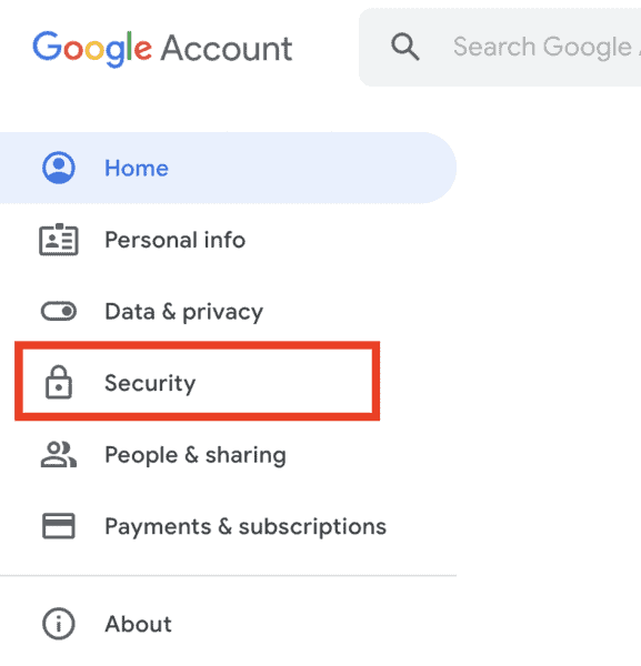 security page on Google accounts