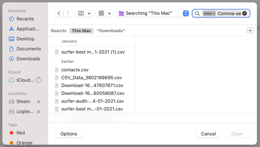select a file to upload gmail contacts