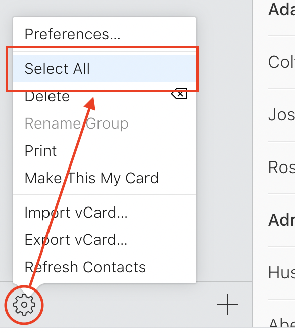 select contacts to back up in iCloud