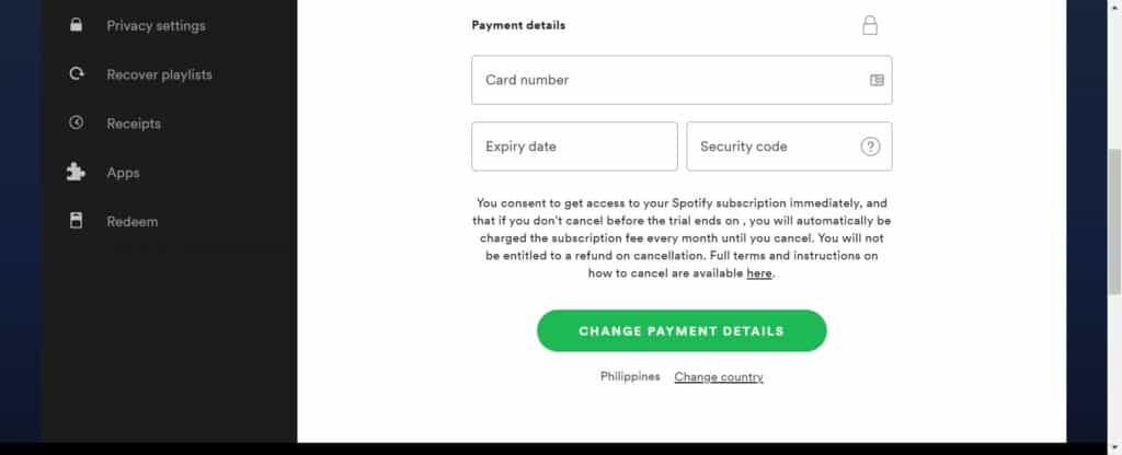 Change Payment Details button