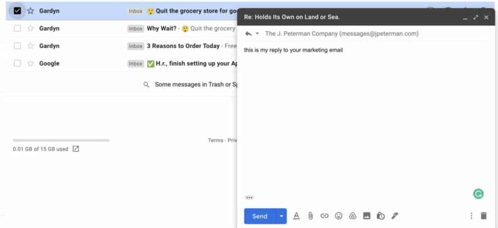 anexar um e-mail a um gmail de resposta