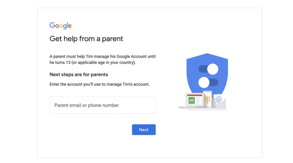 gmail account for a child