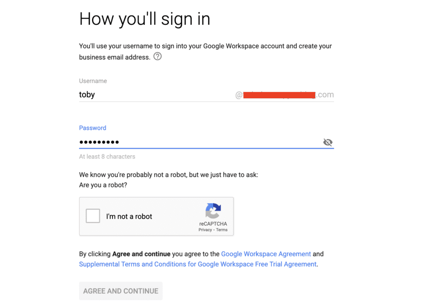new gmail account custom domain