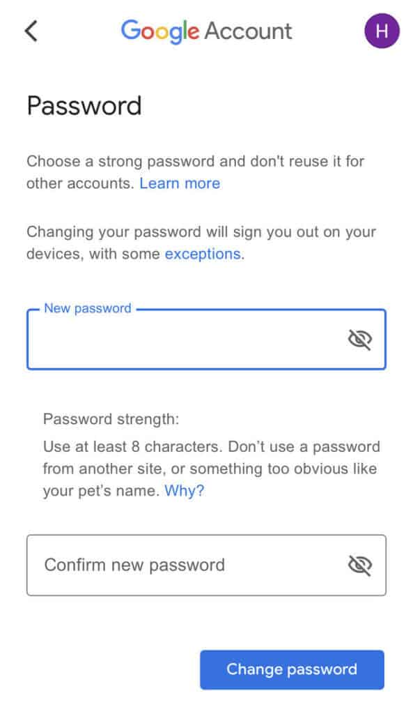 create a new gmail password for mobile