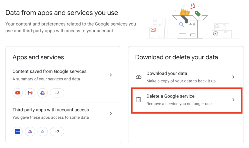 how to delete a google service