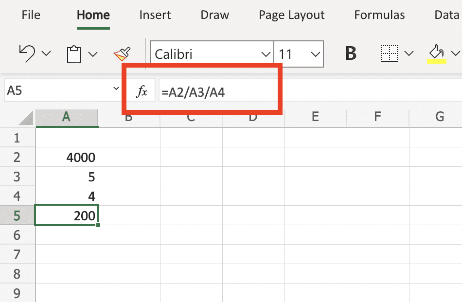 how to divide multiple numbers in excel