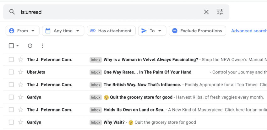 como encontrar e-mails não lidos do gmail