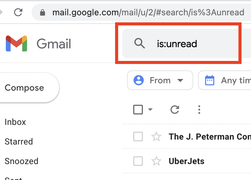 filtro para encontrar gmail não lido