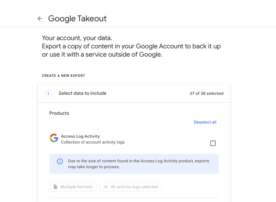 google takeout for account backup