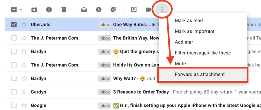 forward as an attachment in gmail