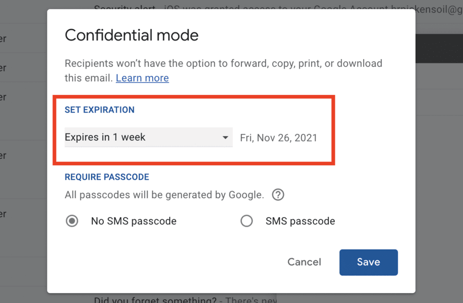 set expiration date for Google confidential mode